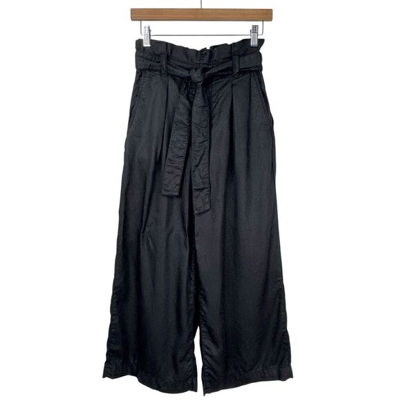 Zara Pants - Zara Women's Paper Bag Waist Pants Black Small Wide Leg Crop Belted Office